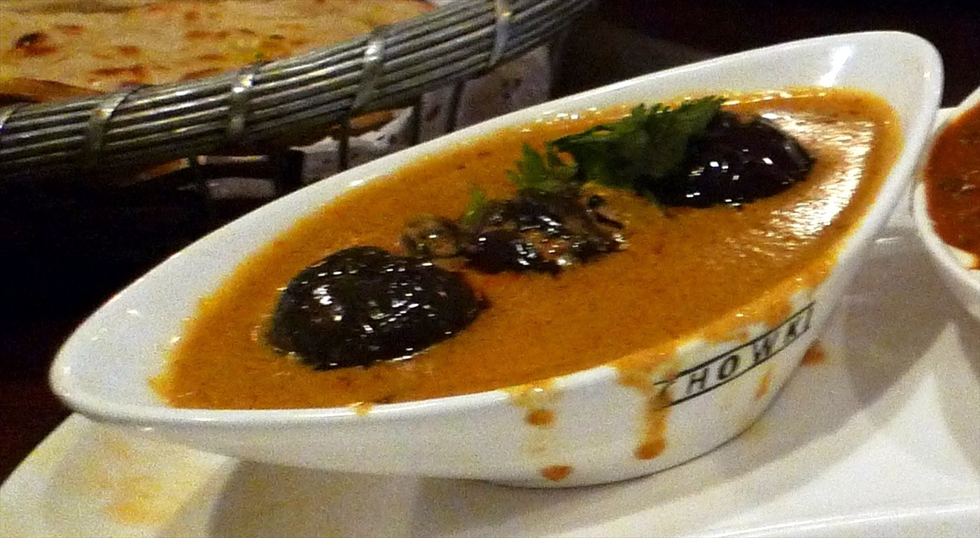 Bagara baingan, baby aubergines in a spiced peanut gravy