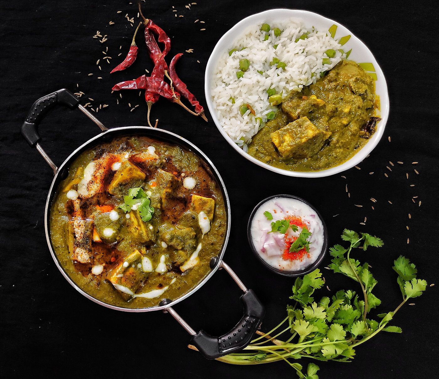 Palak paneer, spinach curry with cubes of cottage cheese